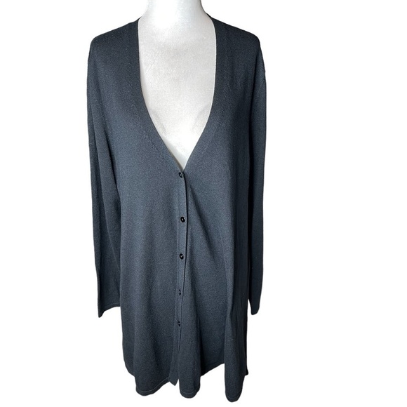 J.Jill Wool Button Down V-Neck Cardigan Black Minimalist Size Large - Picture 1 of 10